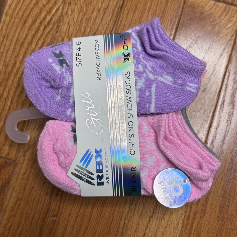RBX Active Girls No-Show Socks 10 Pairs | Pink, Purple, & Gray | NEW | Sz 4-6